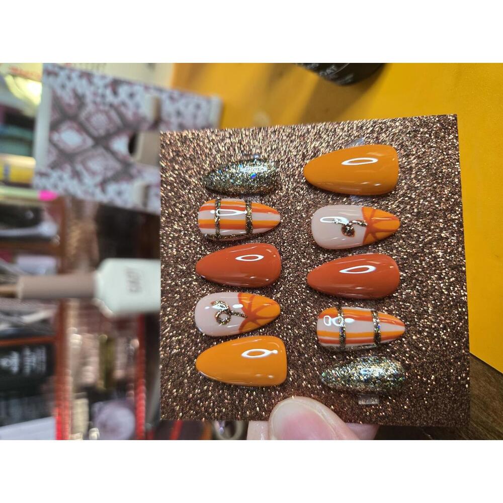 Fall pumpkin spice plaid press on nails custom made